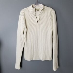 Eddie Bauer Womens Ribbed Mock Neck 1/4 Zip Sweater Size Large Ivory Cotton NWT